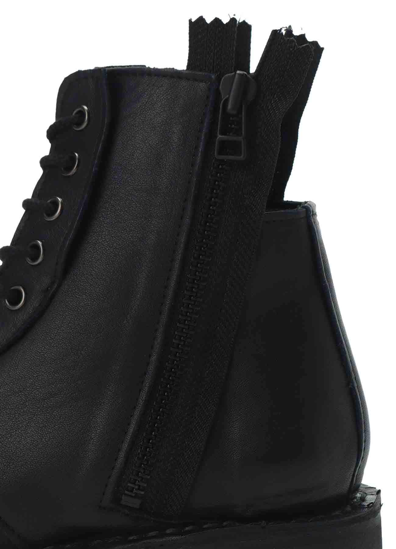 ITALIAN SOFT LEATHER LACE-UP TWO ZIPS BOOTS