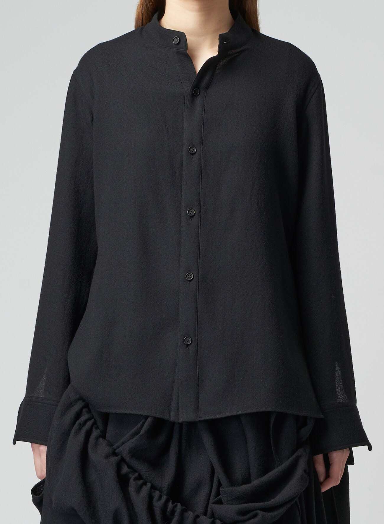 WOOL VIYELLA BASIC STAND COLLAR BLOUSE(XS Black): Yohji Yamamoto