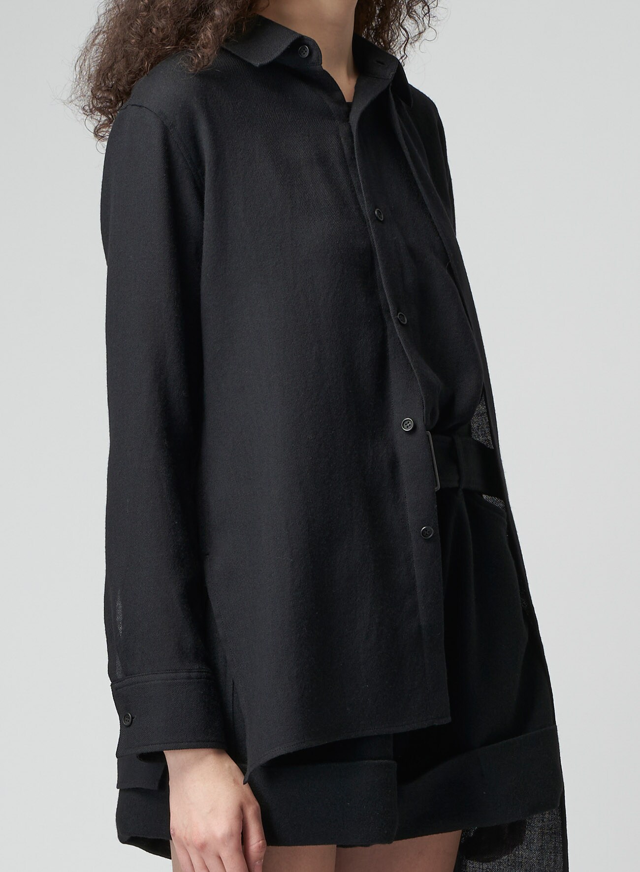 WOOL VIYELLA UNBALANCED BLOUSE(XS Black): Yohji Yamamoto｜THE SHOP