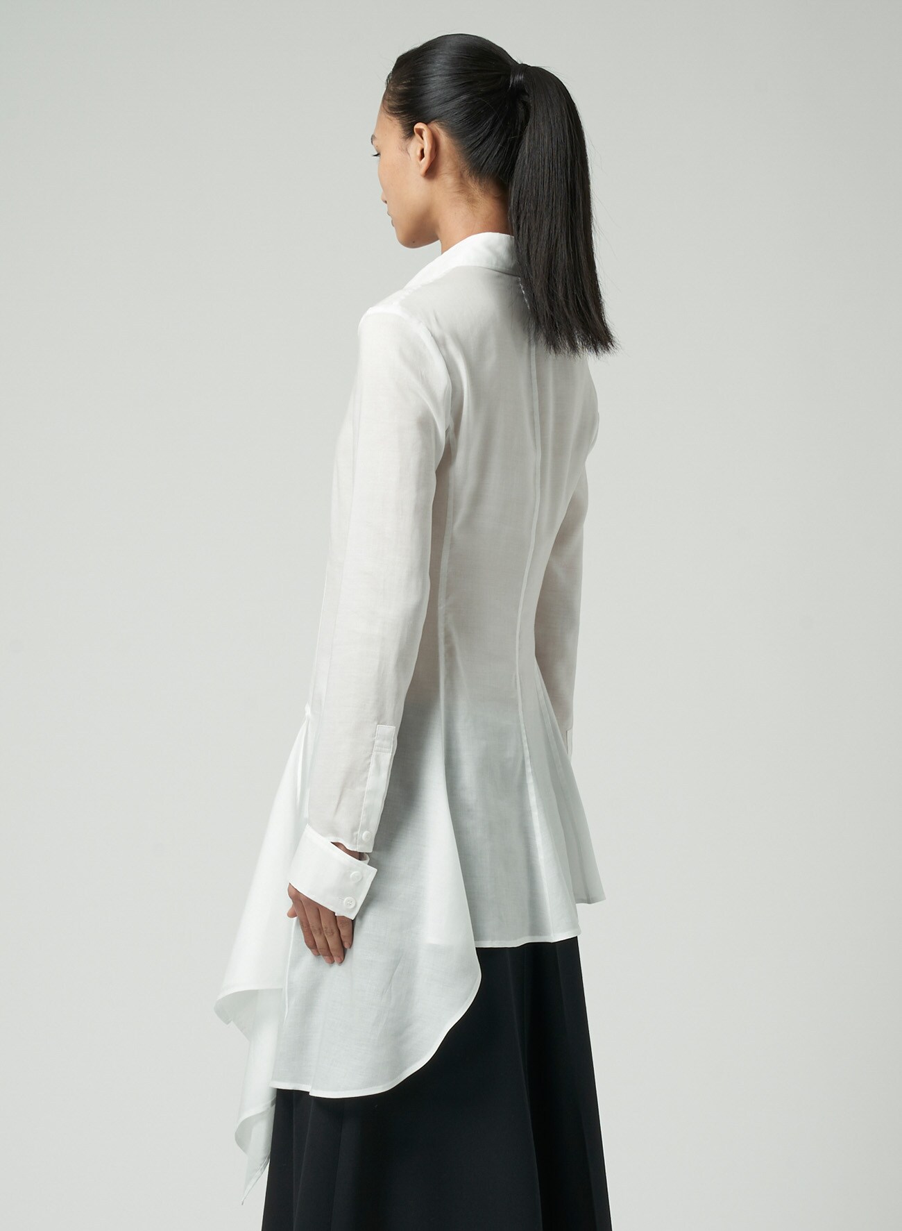 CELLULOSE LAWN SHIRT WITH FRONT HEM DRAPE DETAIL(XS White): power 