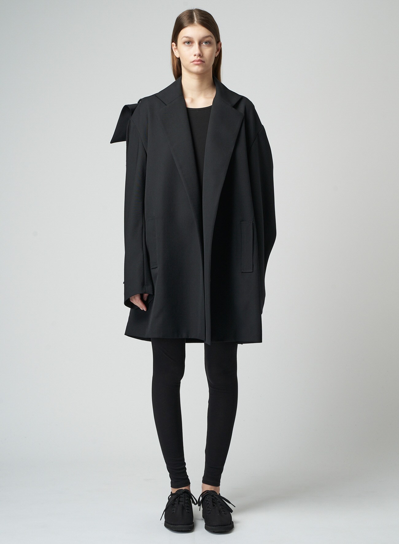 WOOL GABARDINE NOTCHED LAPEL OVERSIZED COAT(XS Black): Yohji