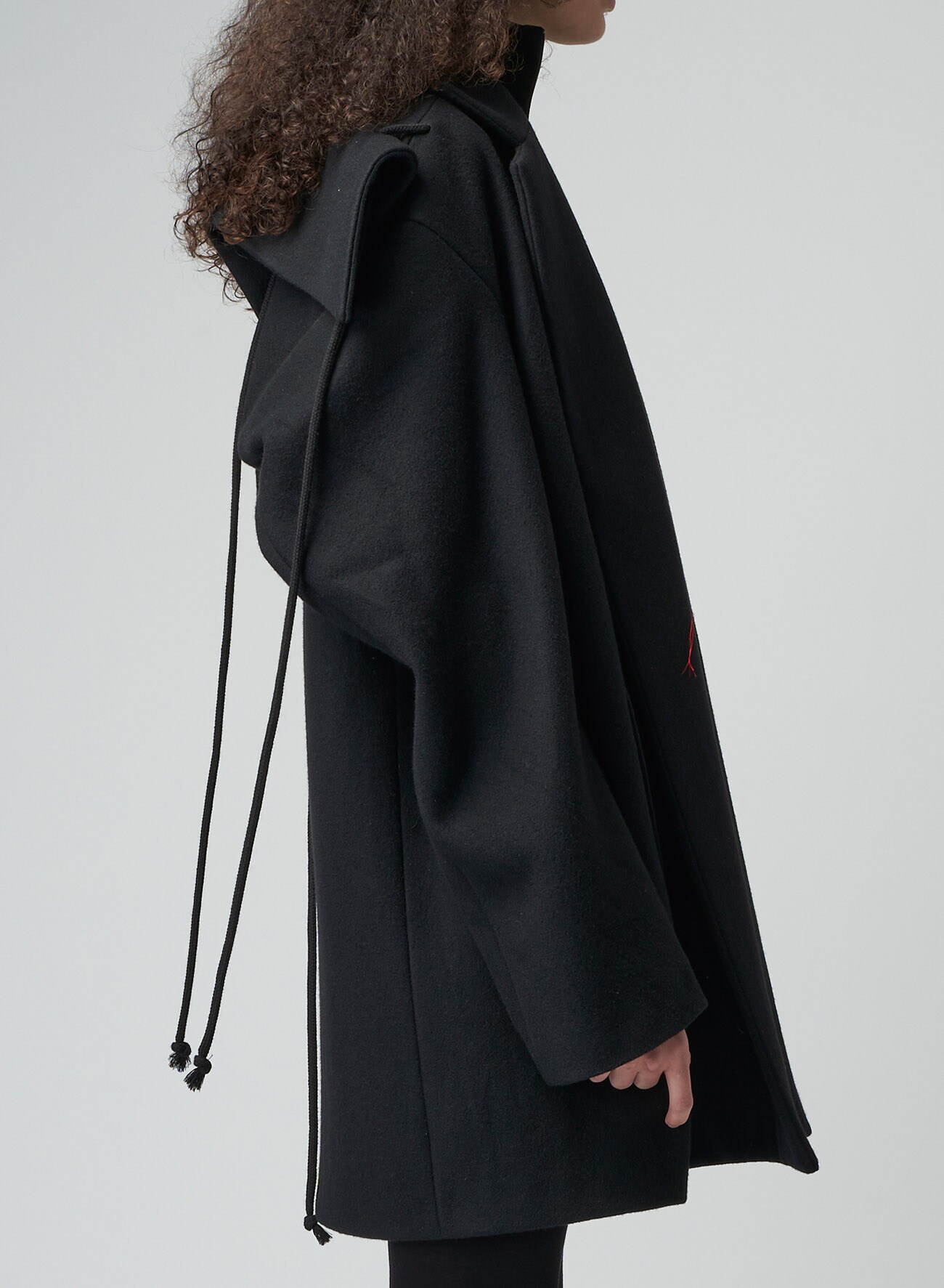 S100 COMPRESSED MELTON D COLLAR BIG COAT(XS Black): Yohji Yamamoto