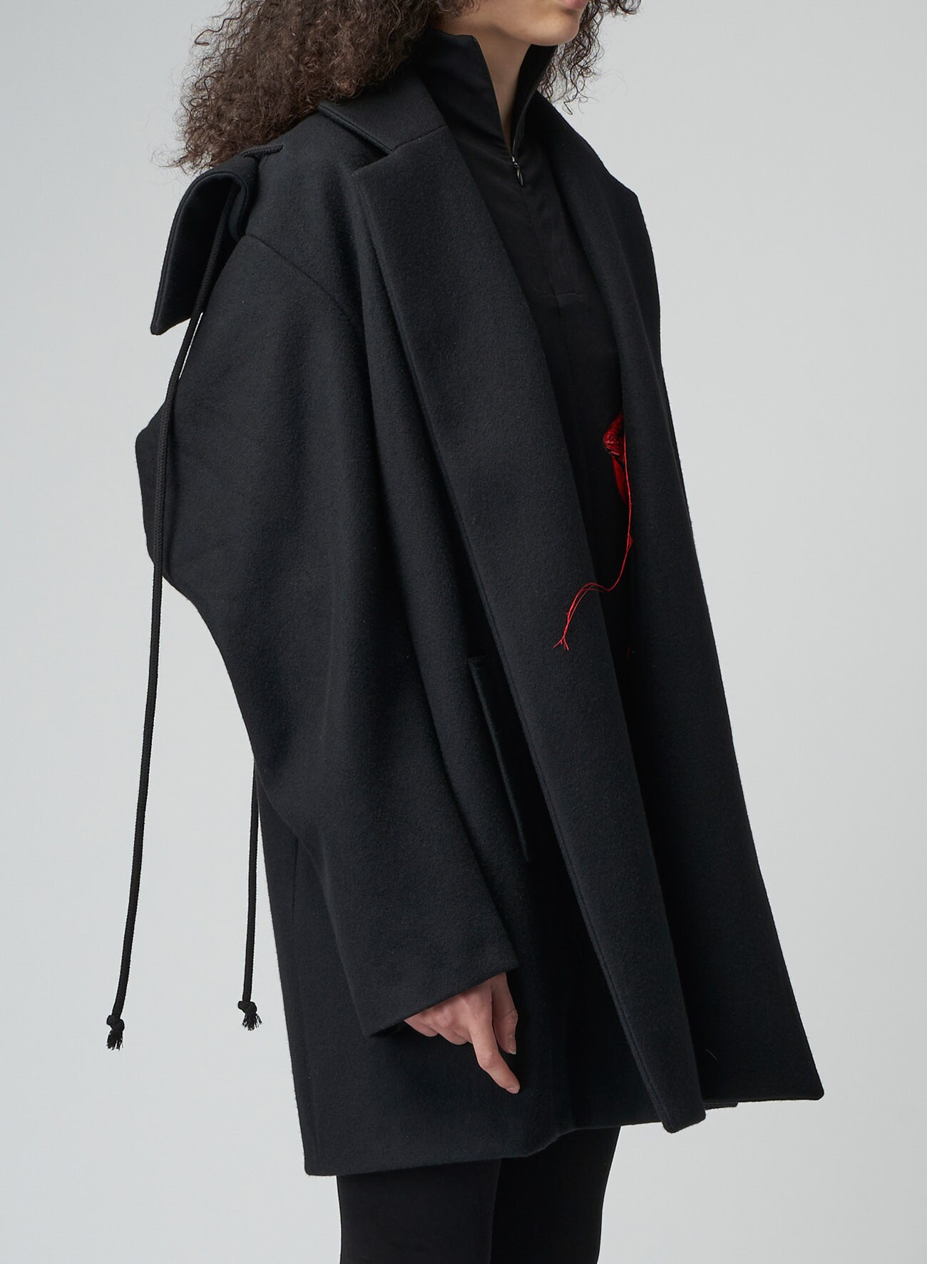 S100 COMPRESSED MELTON D COLLAR BIG COAT(XS Black): Yohji Yamamoto