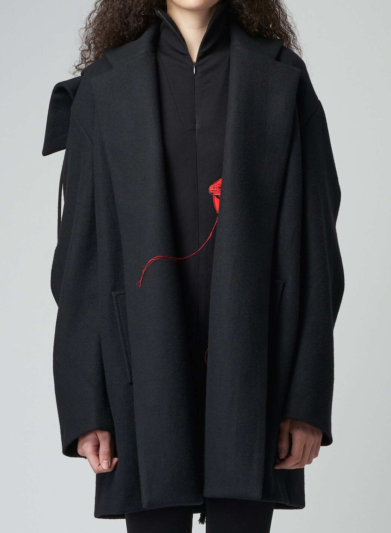 S100 COMPRESSED MELTON D COLLAR BIG COAT(XS Black): Yohji Yamamoto