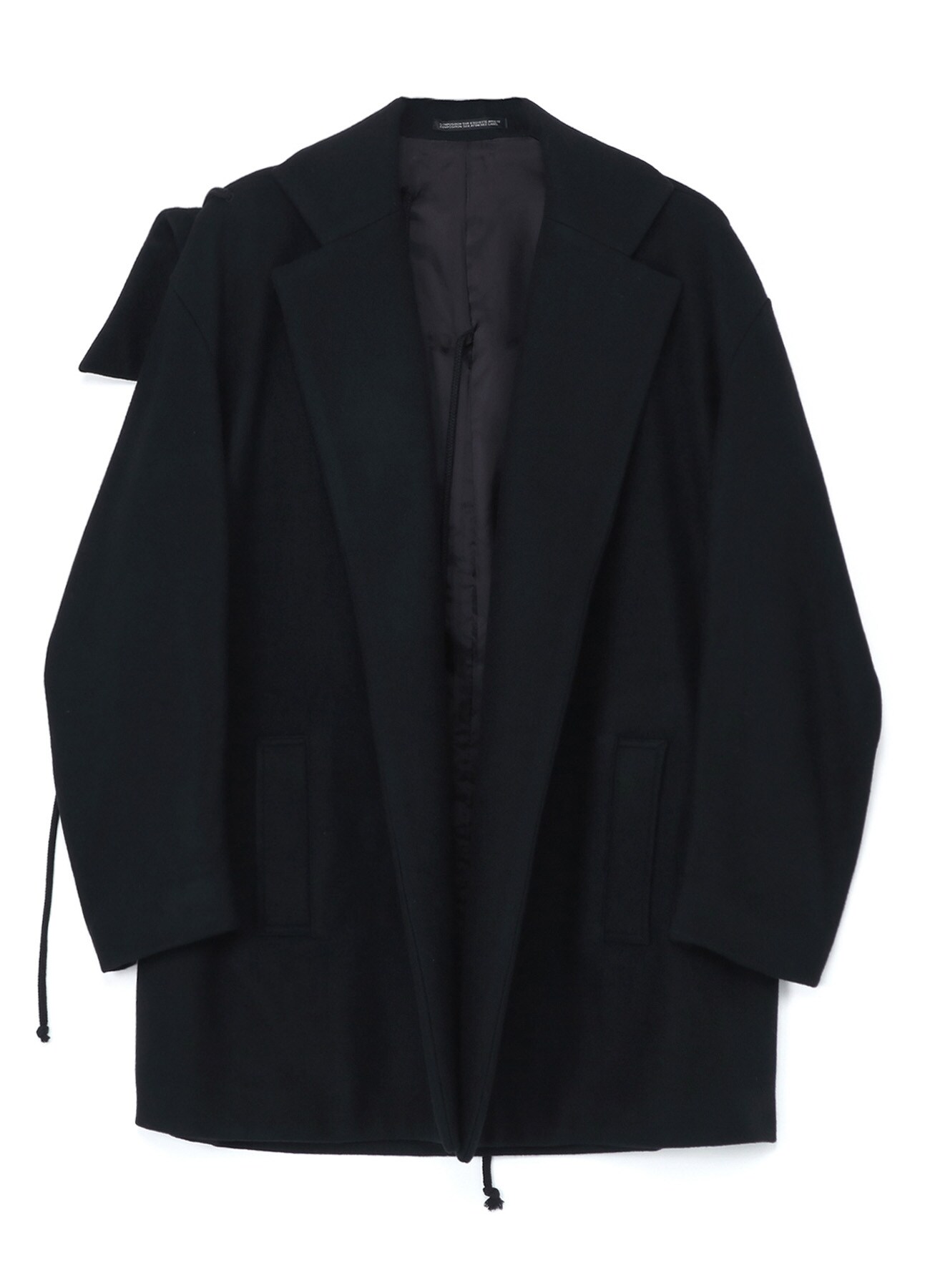 S100 COMPRESSED MELTON D COLLAR BIG COAT(XS Black): Yohji Yamamoto