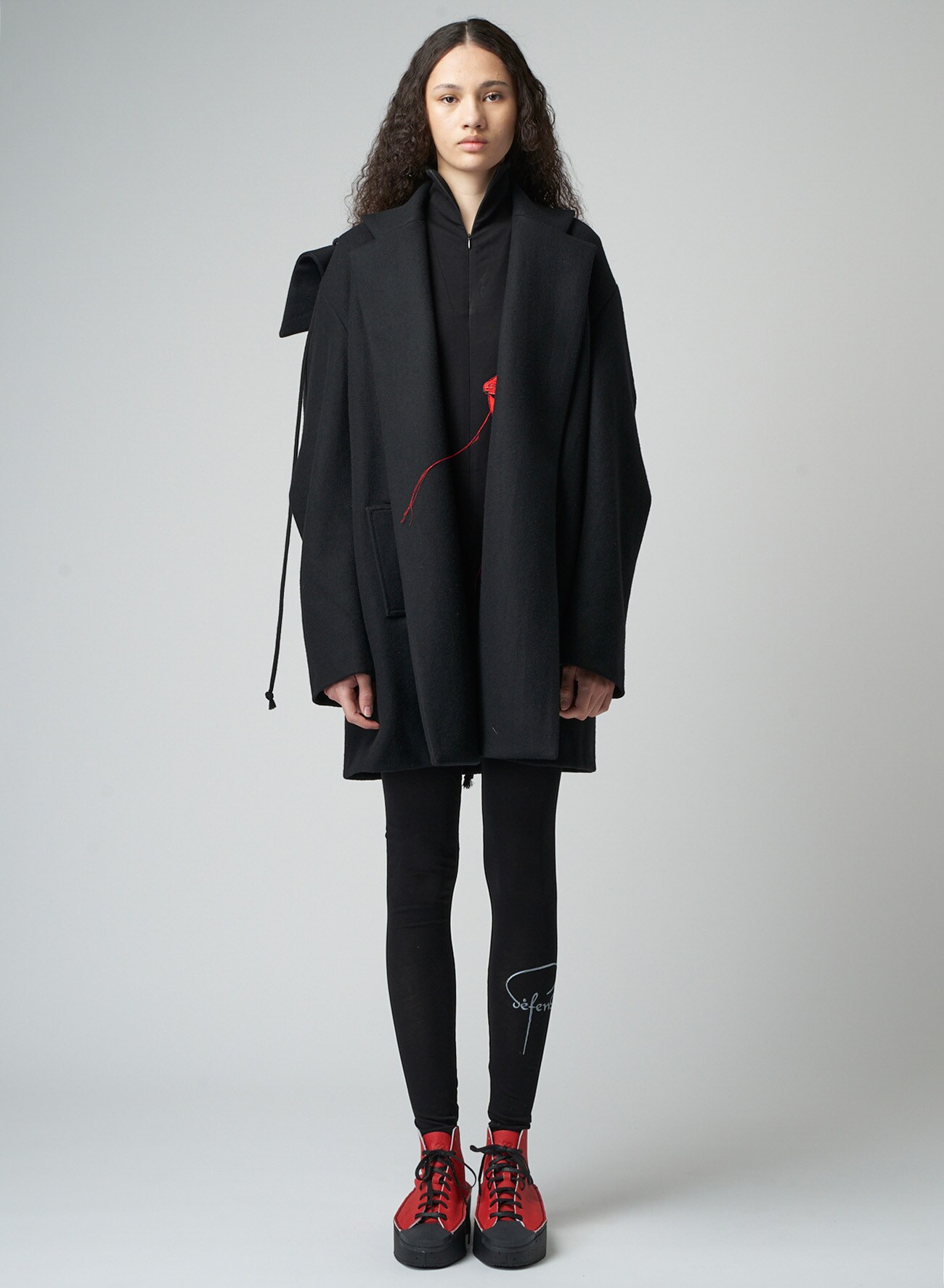 S100 COMPRESSED MELTON D COLLAR BIG COAT(XS Black): Yohji Yamamoto