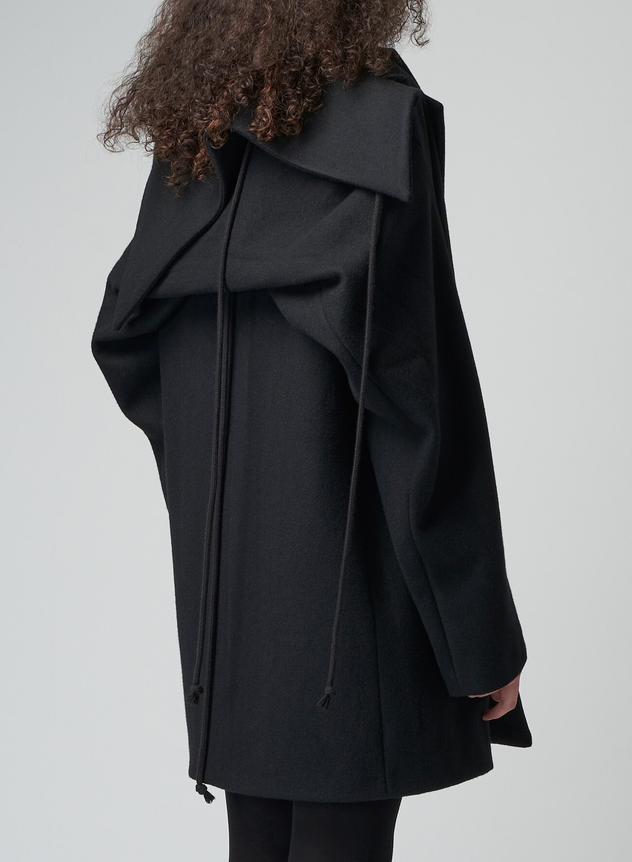 S100 COMPRESSED MELTON D COLLAR BIG COAT(XS Black): Yohji Yamamoto