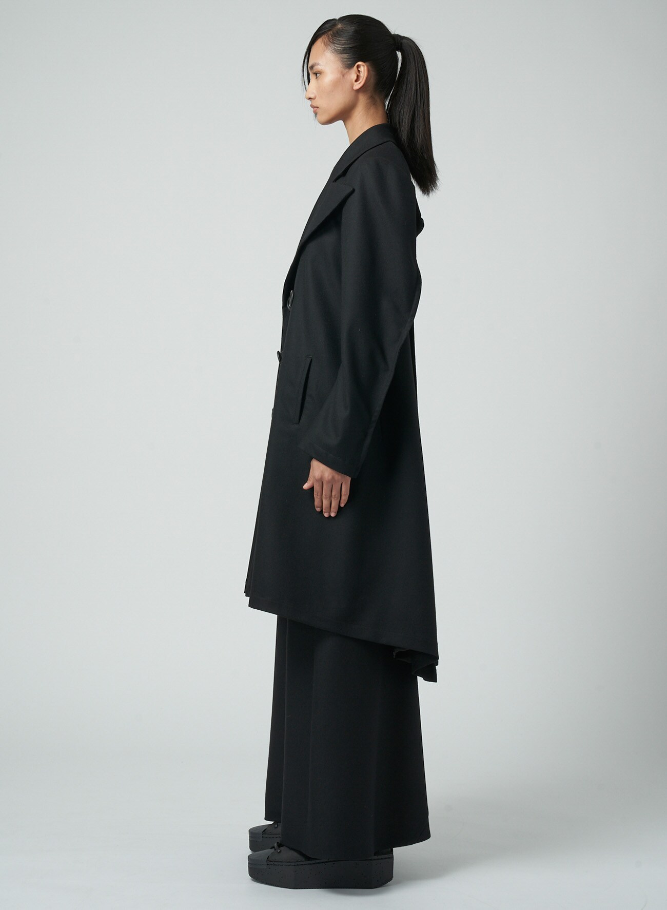 MILLING SERGE BIG LAPEL DOUBLE COAT(XS Black): Yohji Yamamoto｜THE