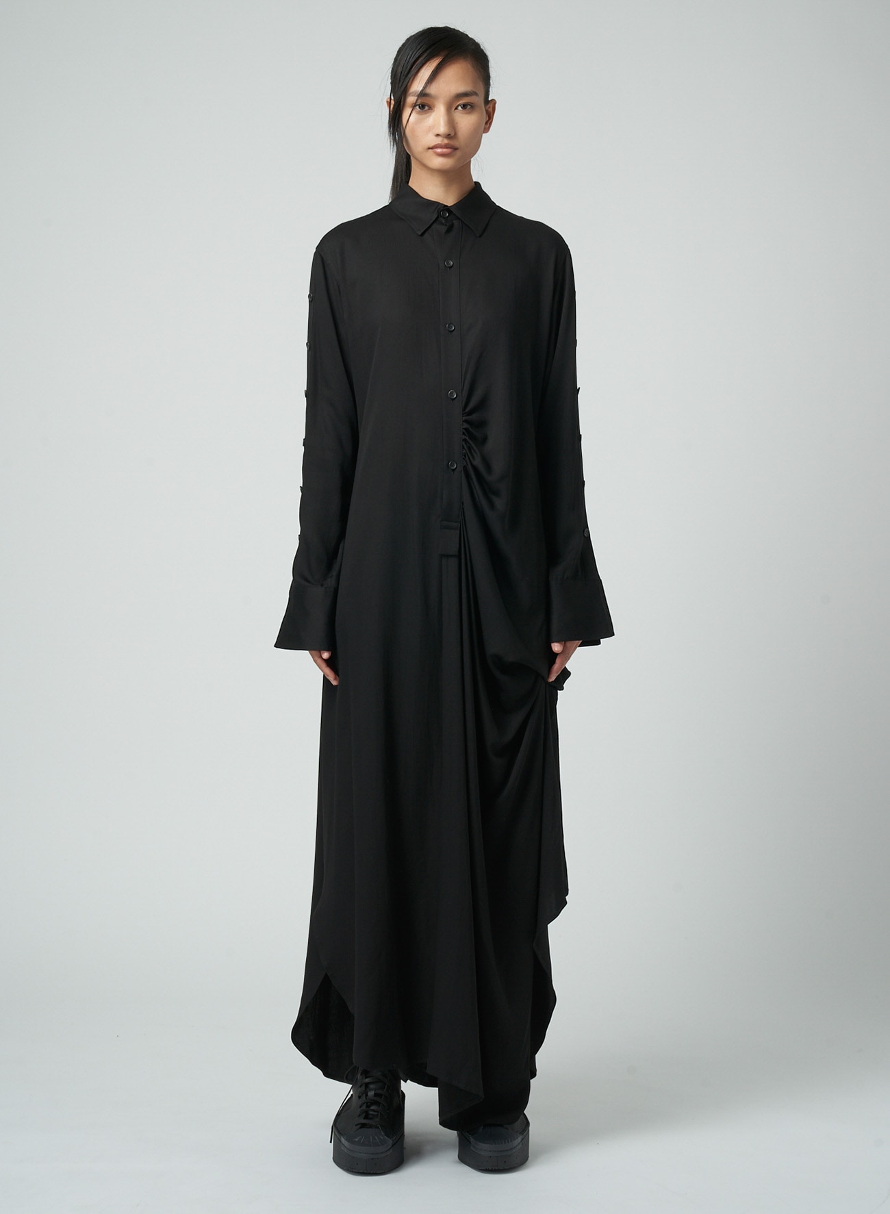 BACK DRAPE SHIRT DRESS(XS Black): Yohji Yamamoto｜THE SHOP YOHJI