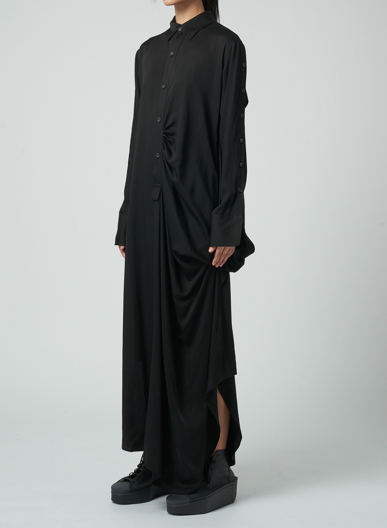 BACK DRAPE SHIRT DRESS(XS Black): Yohji Yamamoto｜THE SHOP YOHJI