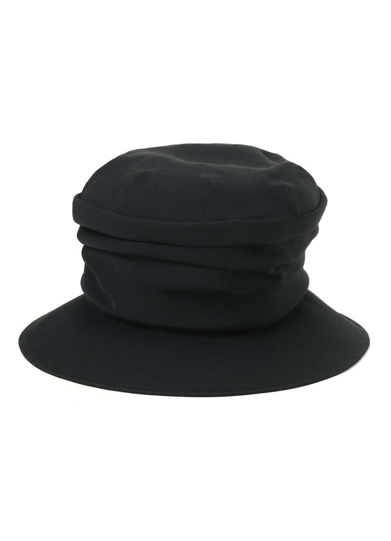 WOOL GABARDINE DRAPED BUCKET HAT(XS Black): Yohji Yamamoto｜THE