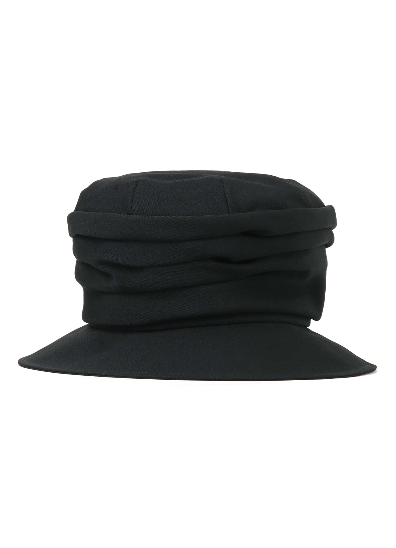 WOOL GABARDINE DRAPED BUCKET HAT(XS Black): Yohji Yamamoto｜THE
