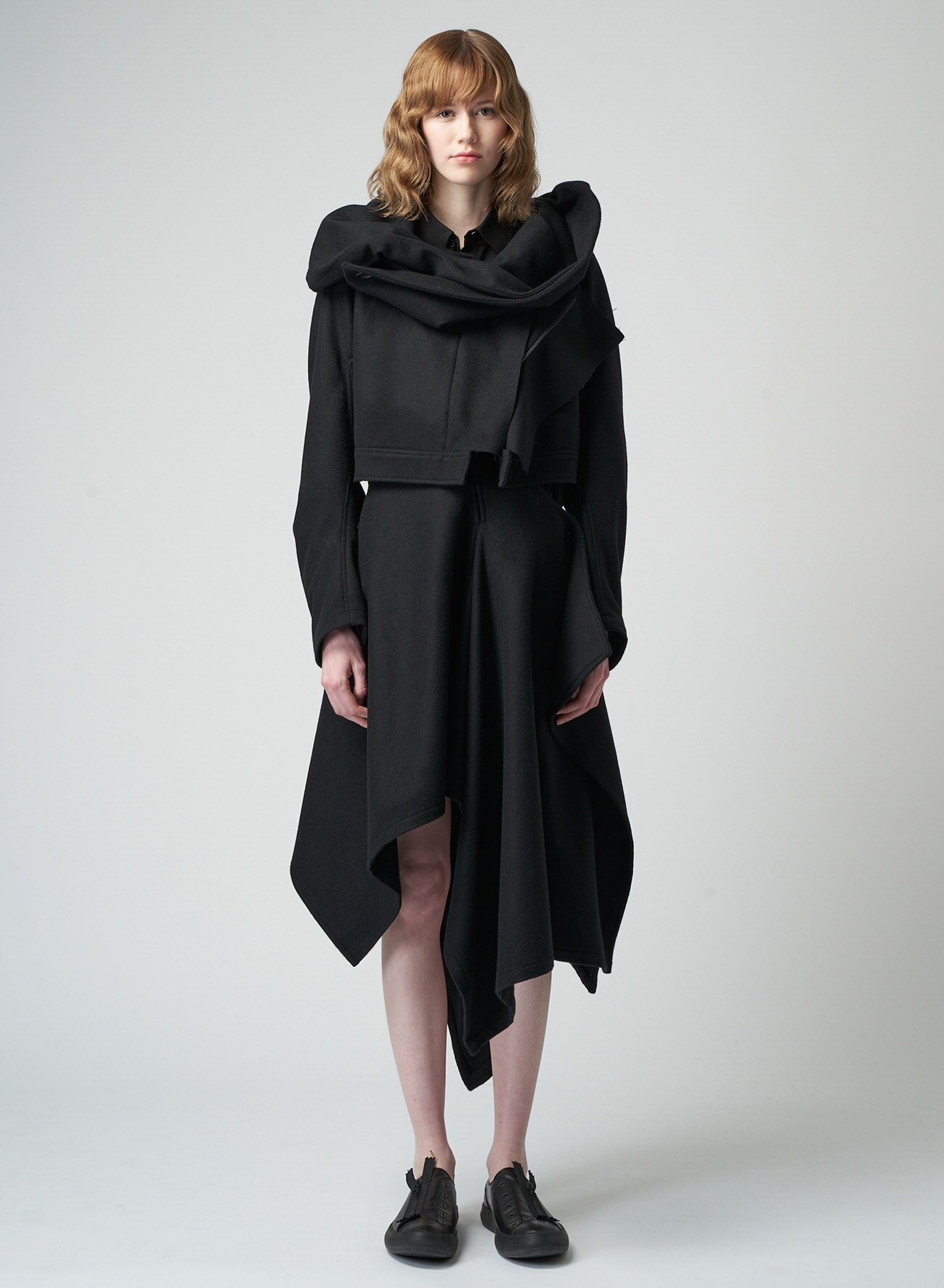 MELTON BIG HOODED SHORT JACKET(XS Black): Yohji Yamamoto｜THE SHOP