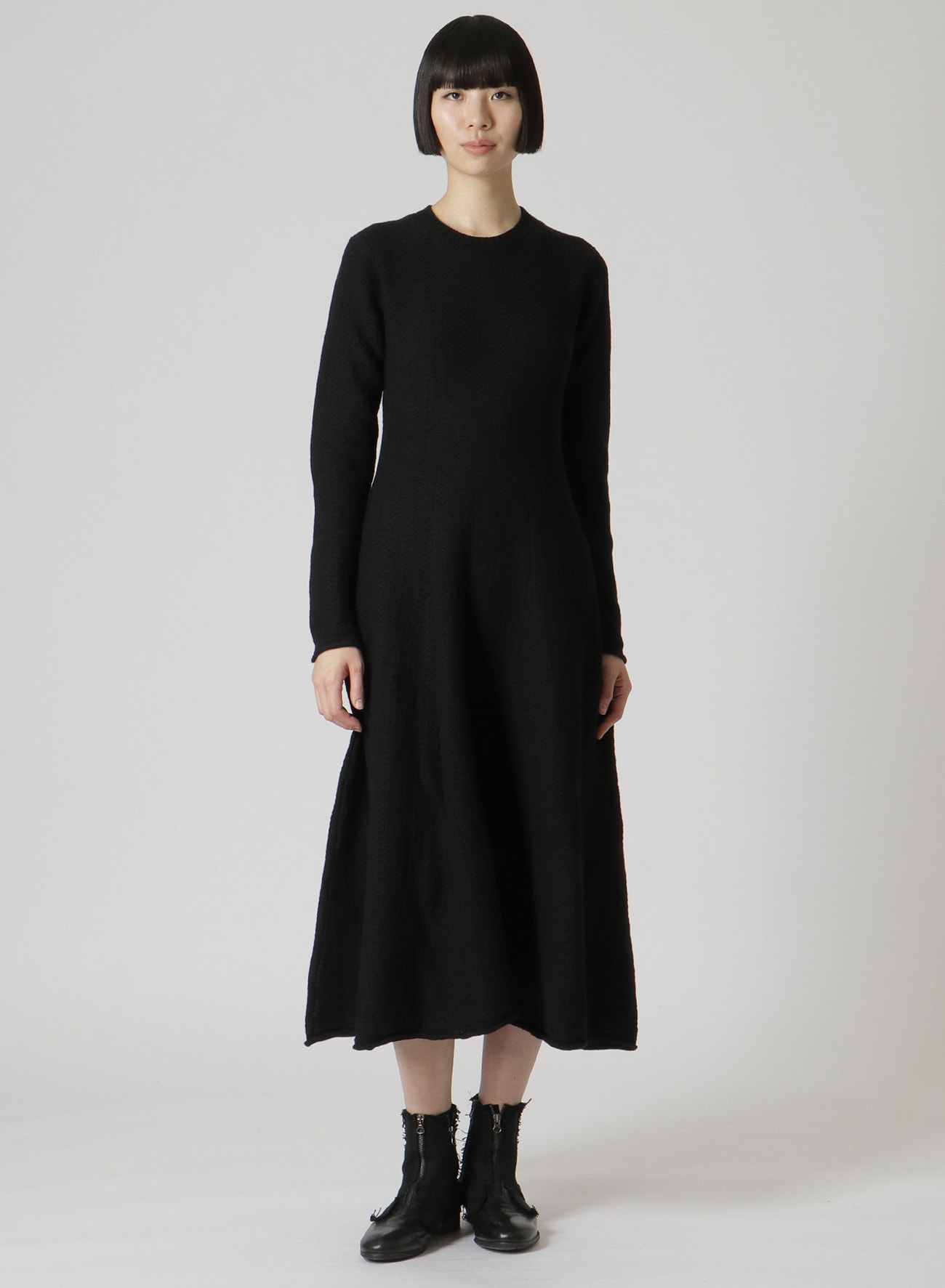 TUCK STITCH FLARE DRESS(S Black): Yohji Yamamoto｜THE SHOP YOHJI