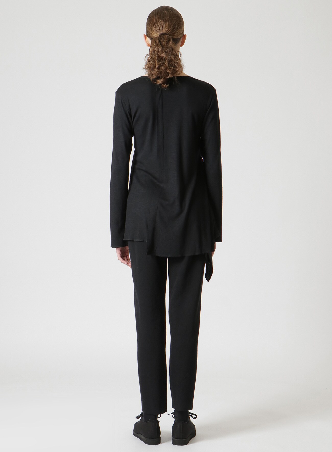 DECONSTRUCTED ROUND NECK LONG SLEEVE T-SHIRT(S Black): Yohji