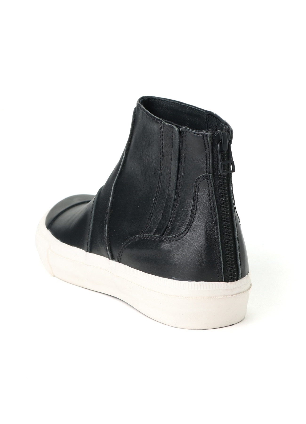 SOFT SMOOTH LEATHER BACK ZIP GORE SNEAKERS(US 8 Black): Vintage