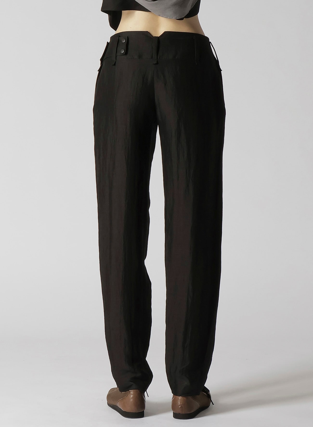 HIGH TWISTED GABARDINE LOW-RISE BELTED PANTS(XS Black): Yohji 