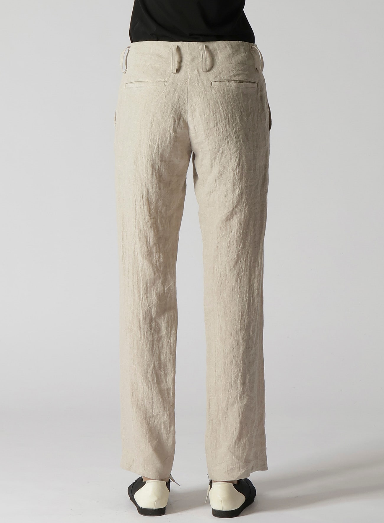 NATURAL WASHED LINEN LOW-RISE STRAIGHT FIT PANTS