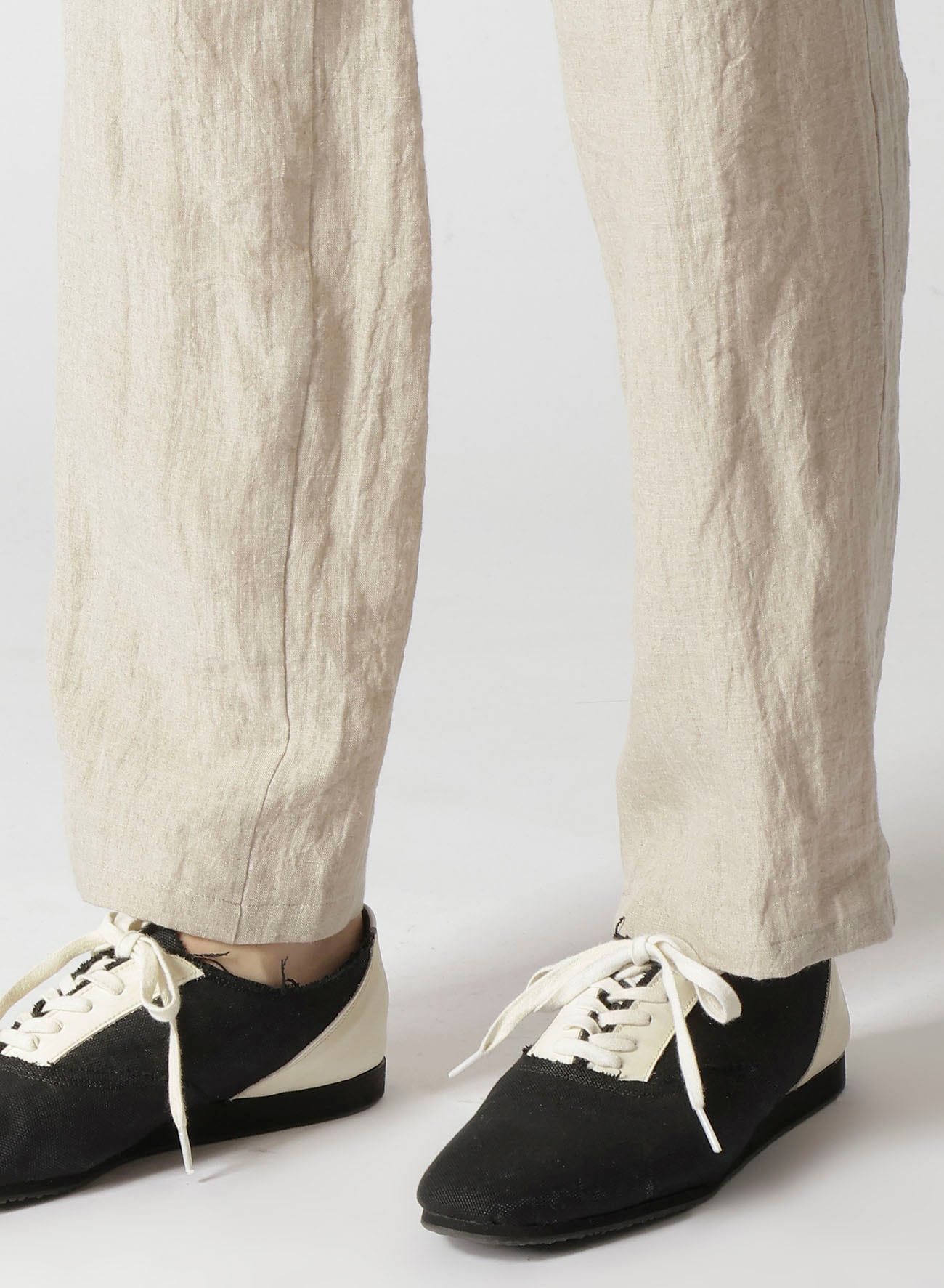 NATURAL WASHED LINEN LOW-RISE STRAIGHT FIT PANTS