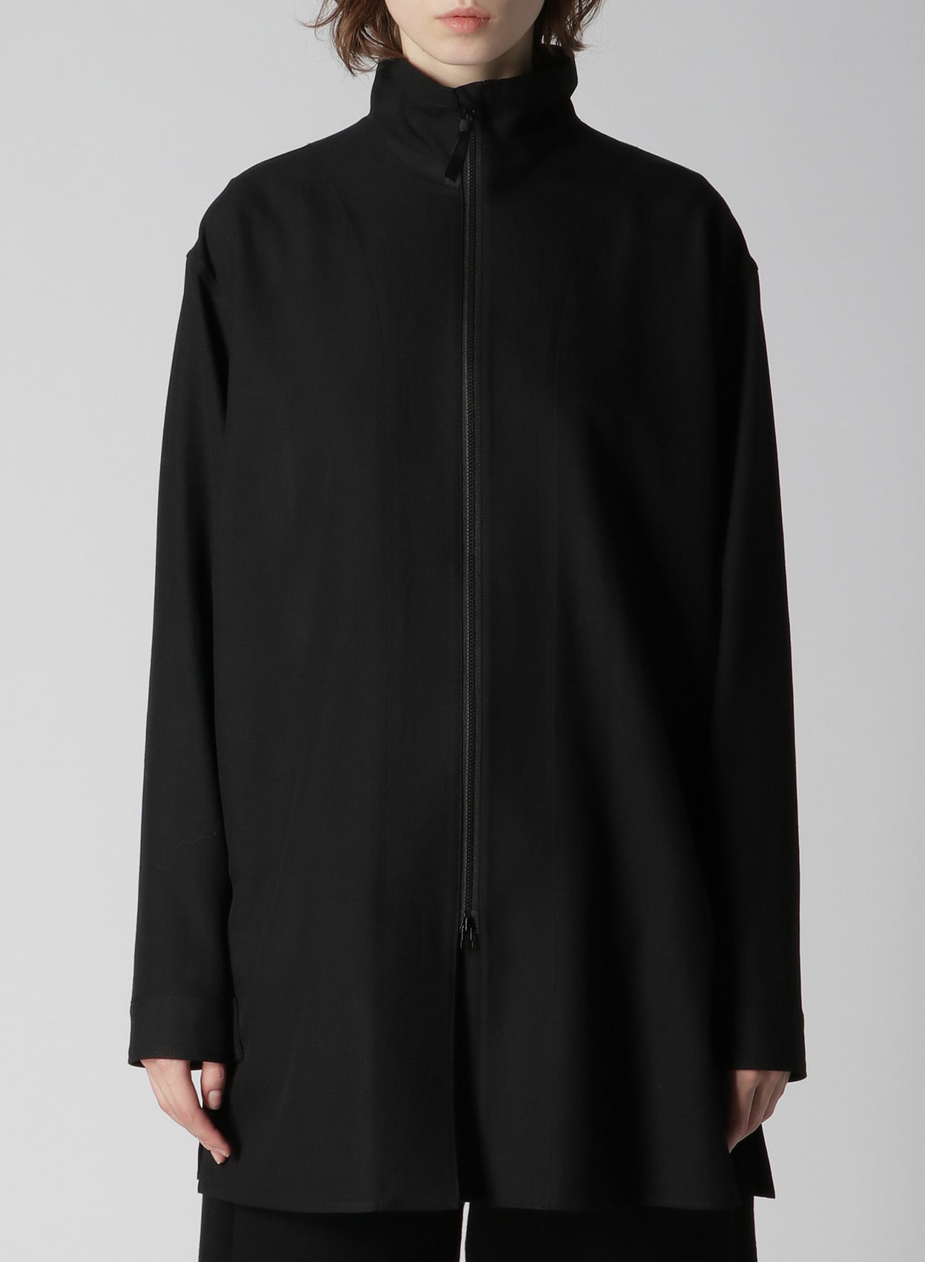 WOOL/RAYON GABARDINE ZIP-UP SHIRT(XS Black): Yohji Yamamoto｜THE