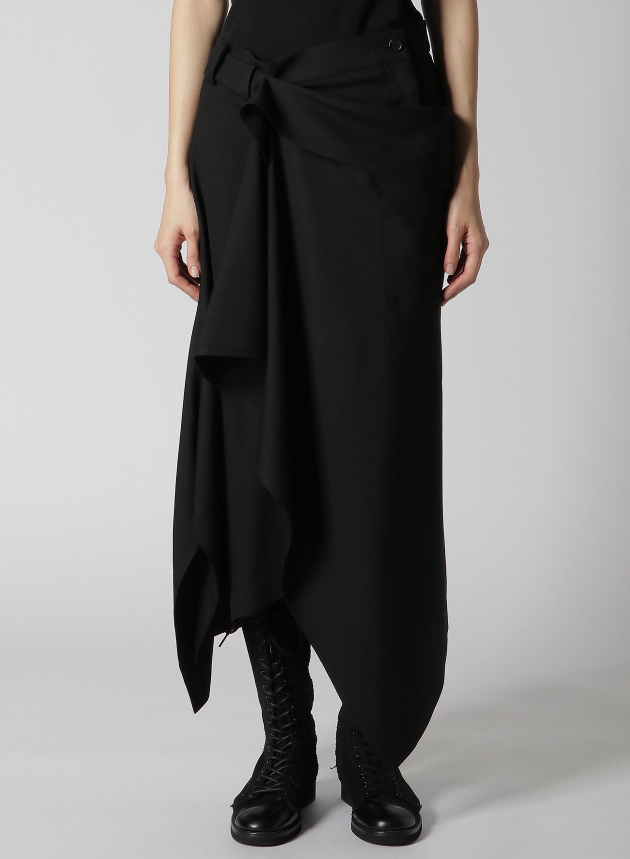 WOOL/RAYON GABARDINE 2-WAY SKIRT(XS Black): Vintage 1.2｜THE SHOP