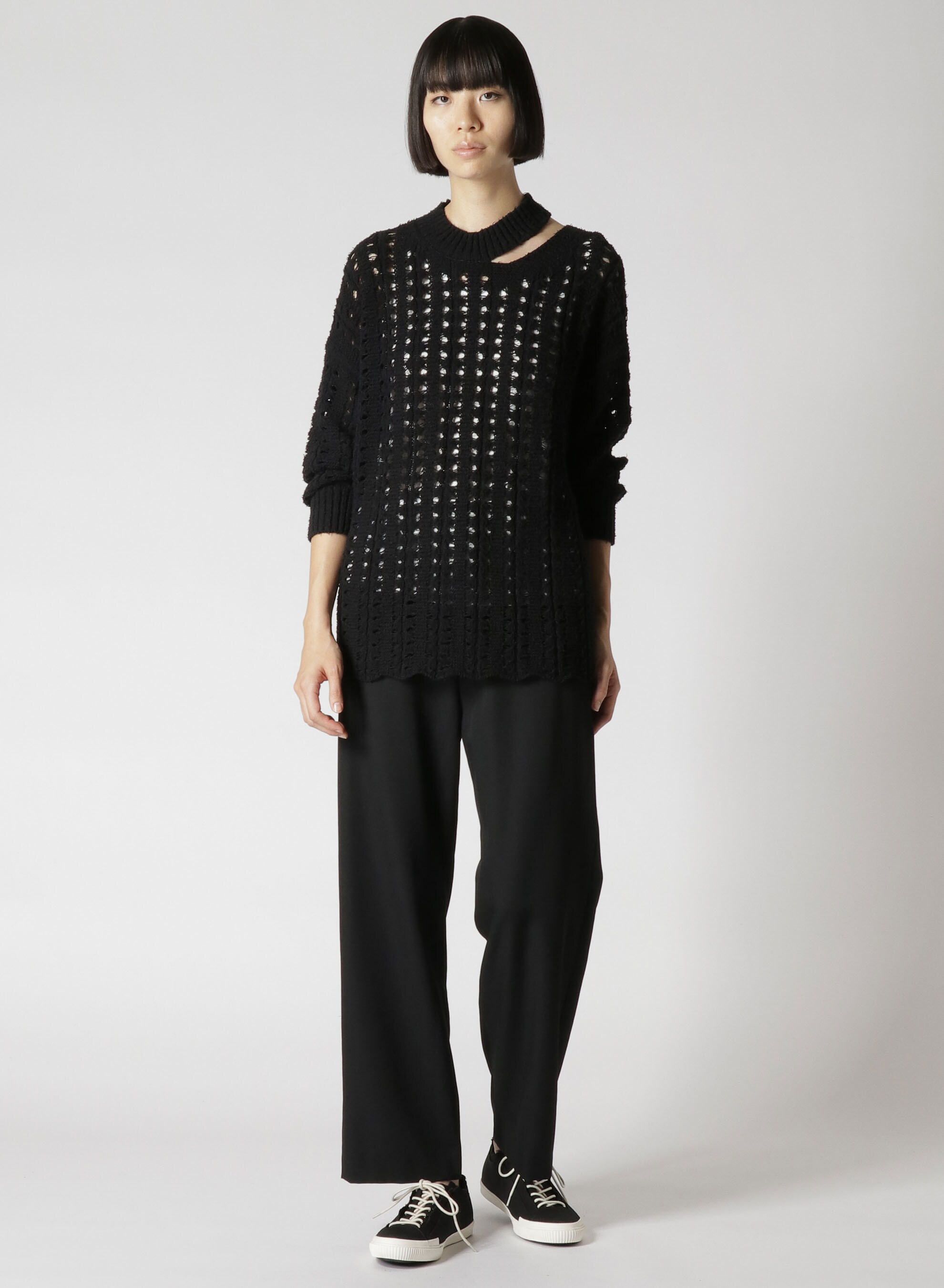 SWEATER WITH HOLES AND SLIT IN NECK(S Black): Yohji Yamamoto｜THE 
