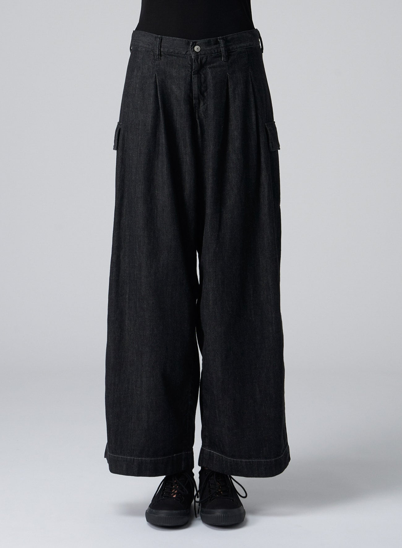 DENIM WIDE LEG PANTS WITH FLAP POCKETS(XS Black): Vintage 1.2｜THE