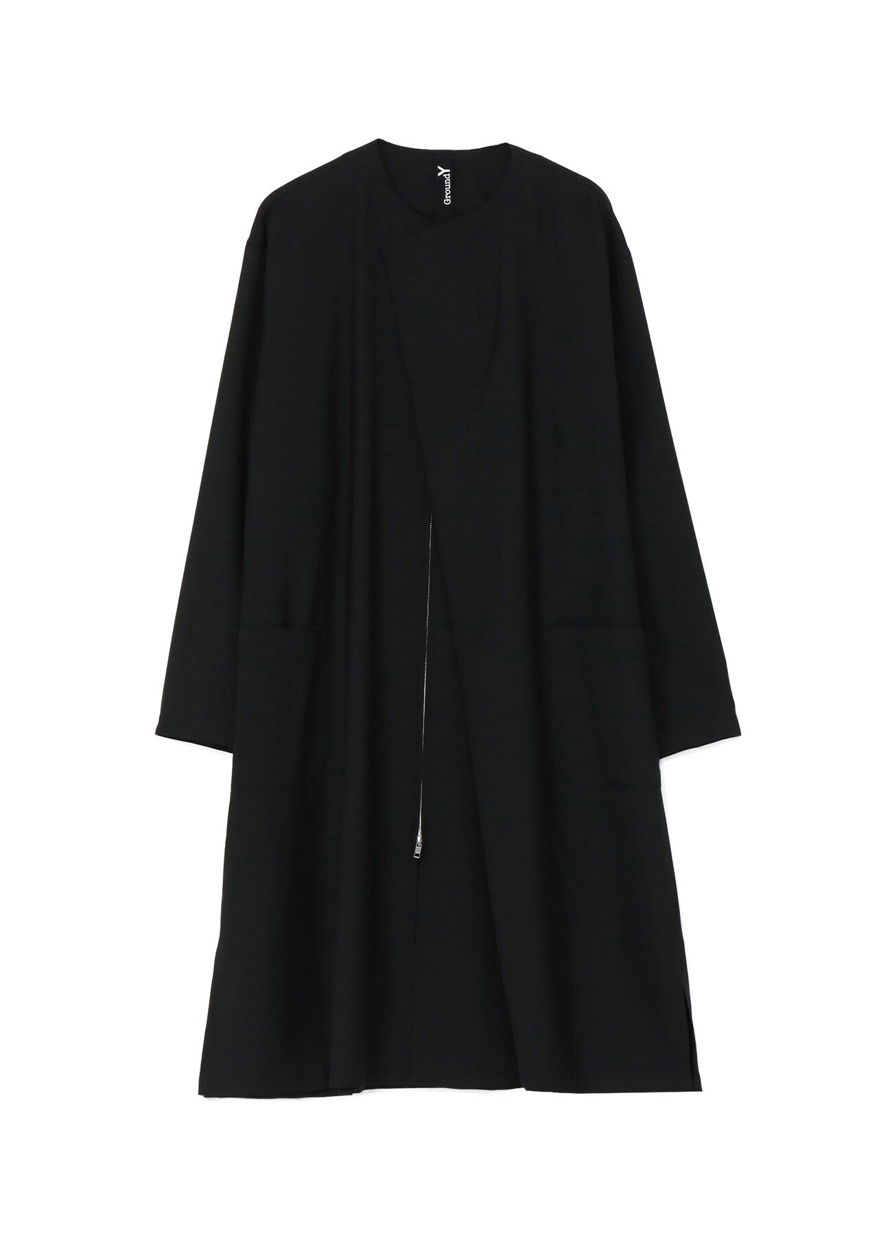 Wool/Polyester Gabardine Pleated Collarless Coat