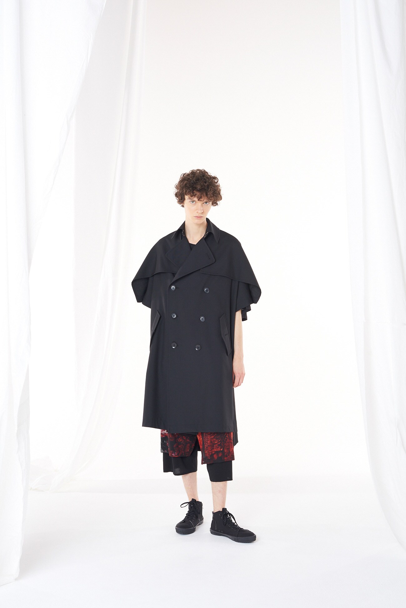 Wool/Polyester Gabardine Poncho Style Trench Coat