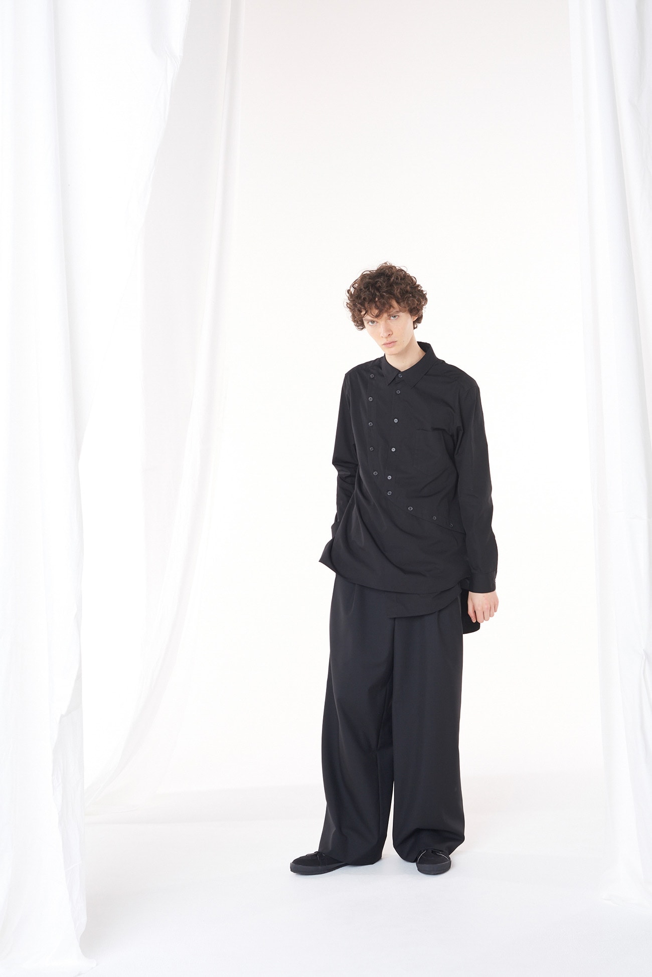 Wool/Polyester Gabardine Double Pleated Wide Pants