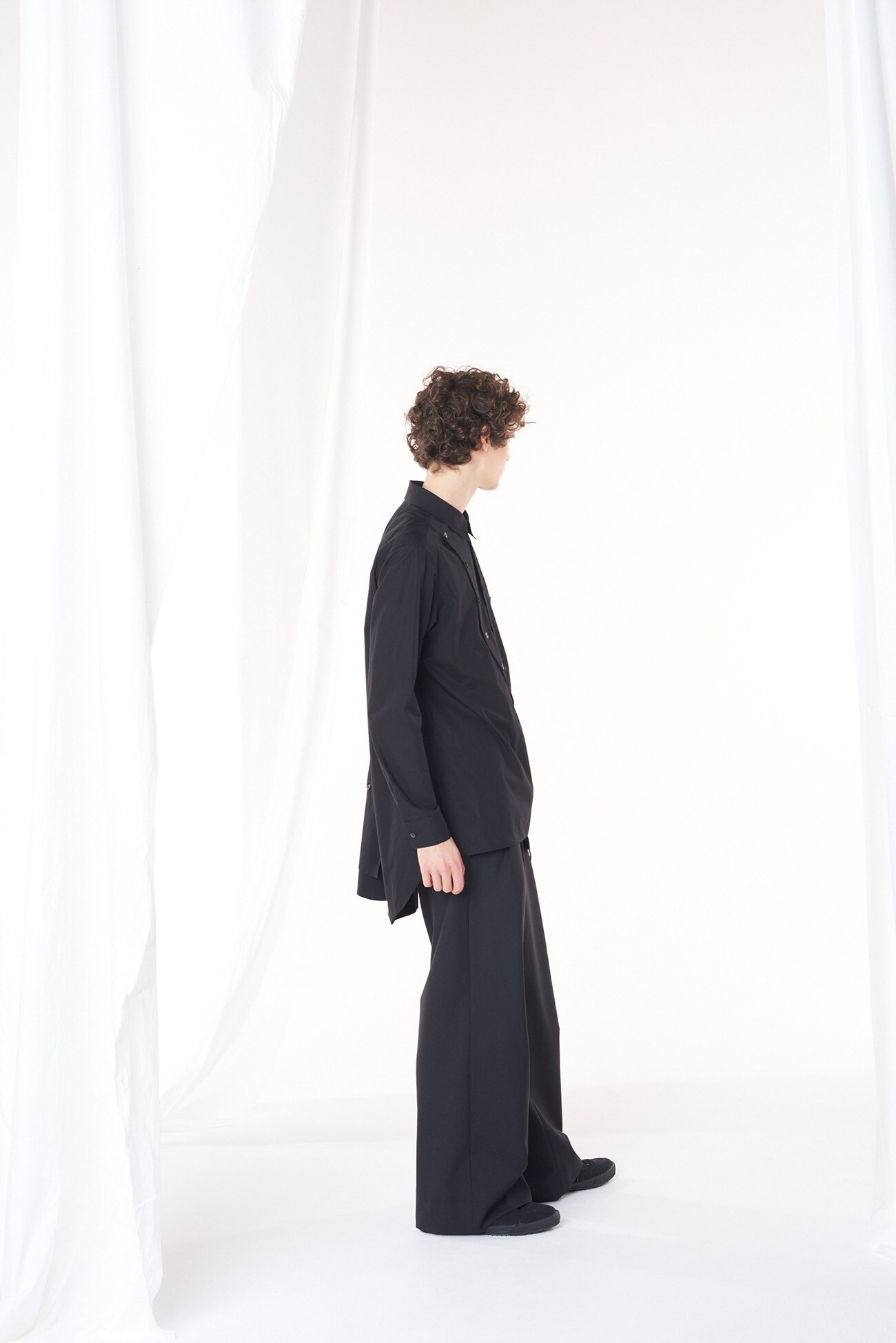 Wool/Polyester Gabardine Double Pleated Wide Pants