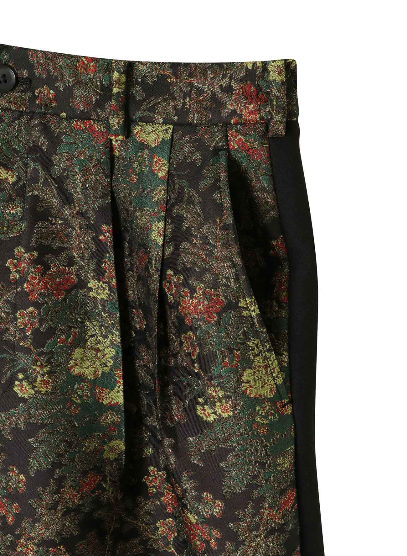 FLOWER JACQUARD + WOOL/POLYESTER GABARDINE SLIM PANTS WITH SIDE STRIPE