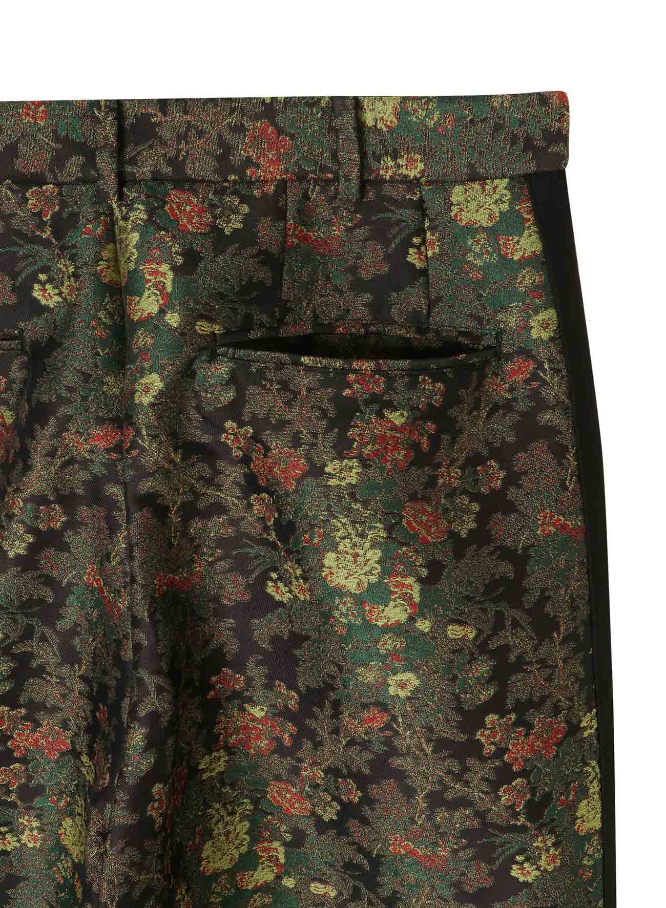FLOWER JACQUARD + WOOL/POLYESTER GABARDINE SLIM PANTS WITH SIDE STRIPE