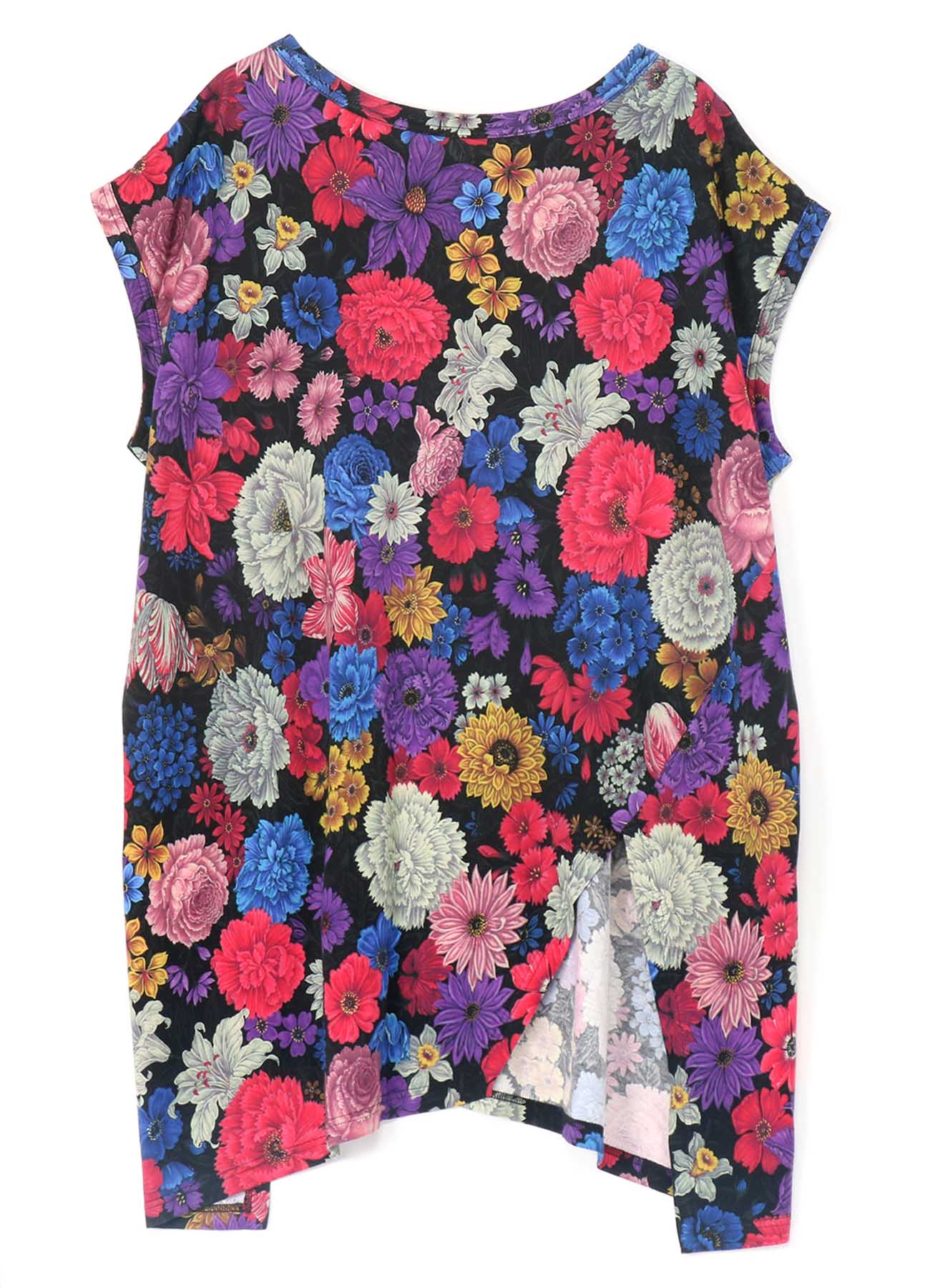 Flowers in Full Bloom Print Sleeveless Shirt with Slit in Hem