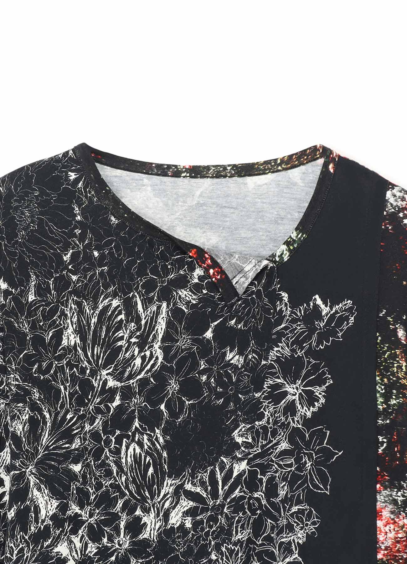 Hazy Floral Print Asymmetric Long Sleeve T-Shirt
