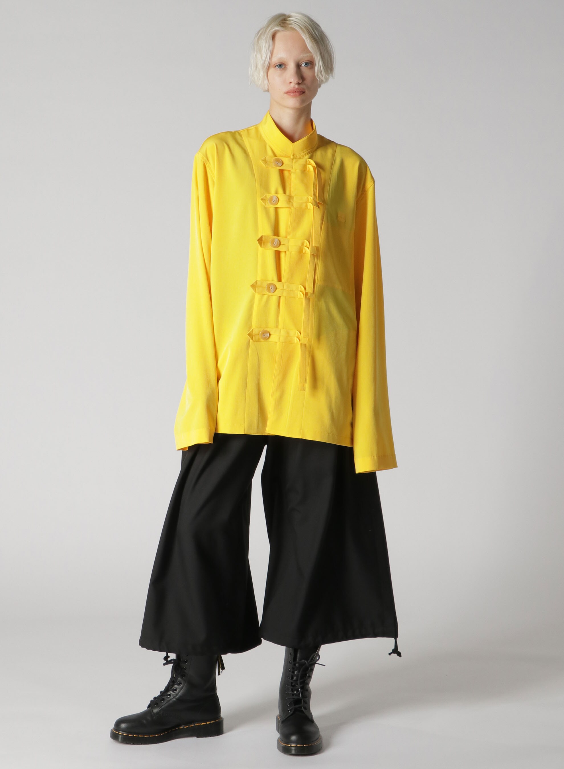 CREPE de CHINE LARGE LOOP BUTTON SHIRT(FREE SIZE YELLOW): GroundY