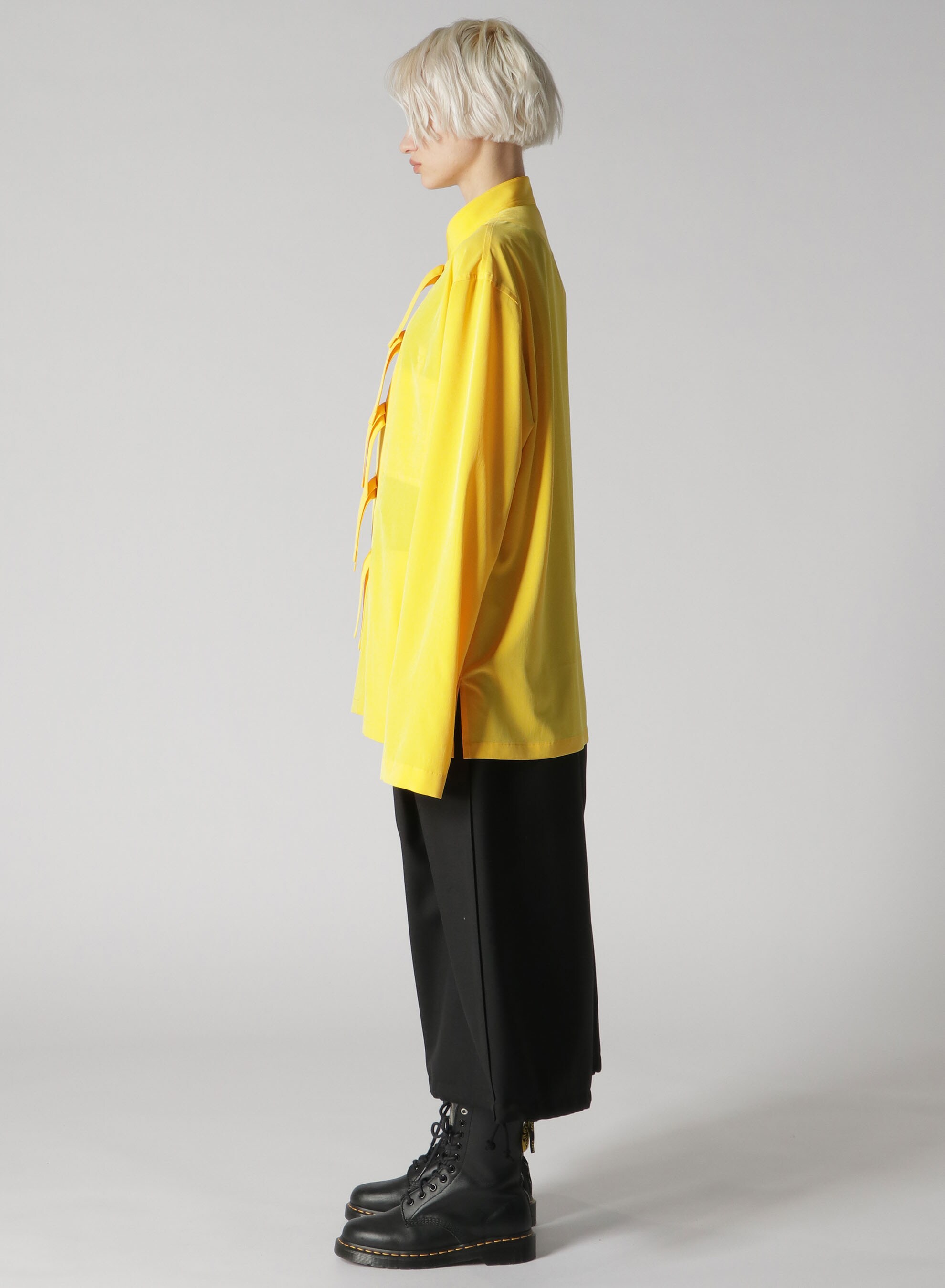 CREPE de CHINE LARGE LOOP BUTTON SHIRT(FREE SIZE YELLOW): GroundY