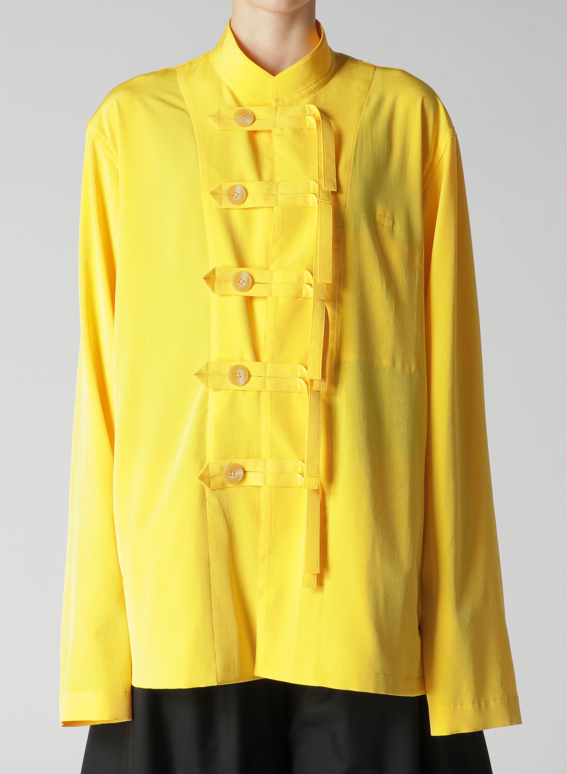 CREPE de CHINE LARGE LOOP BUTTON SHIRT(FREE SIZE YELLOW): GroundY