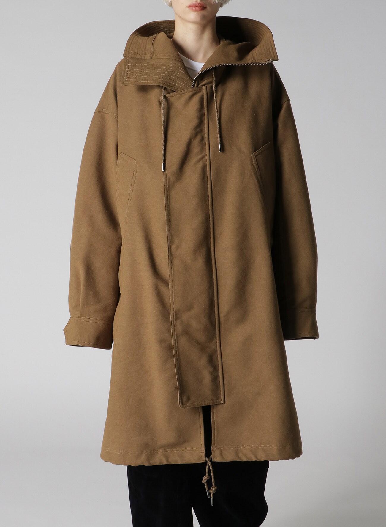 NY/C DOUBLE CLOTH HIGH NECK HOOD MODS COAT(FREE SIZE BEIGE