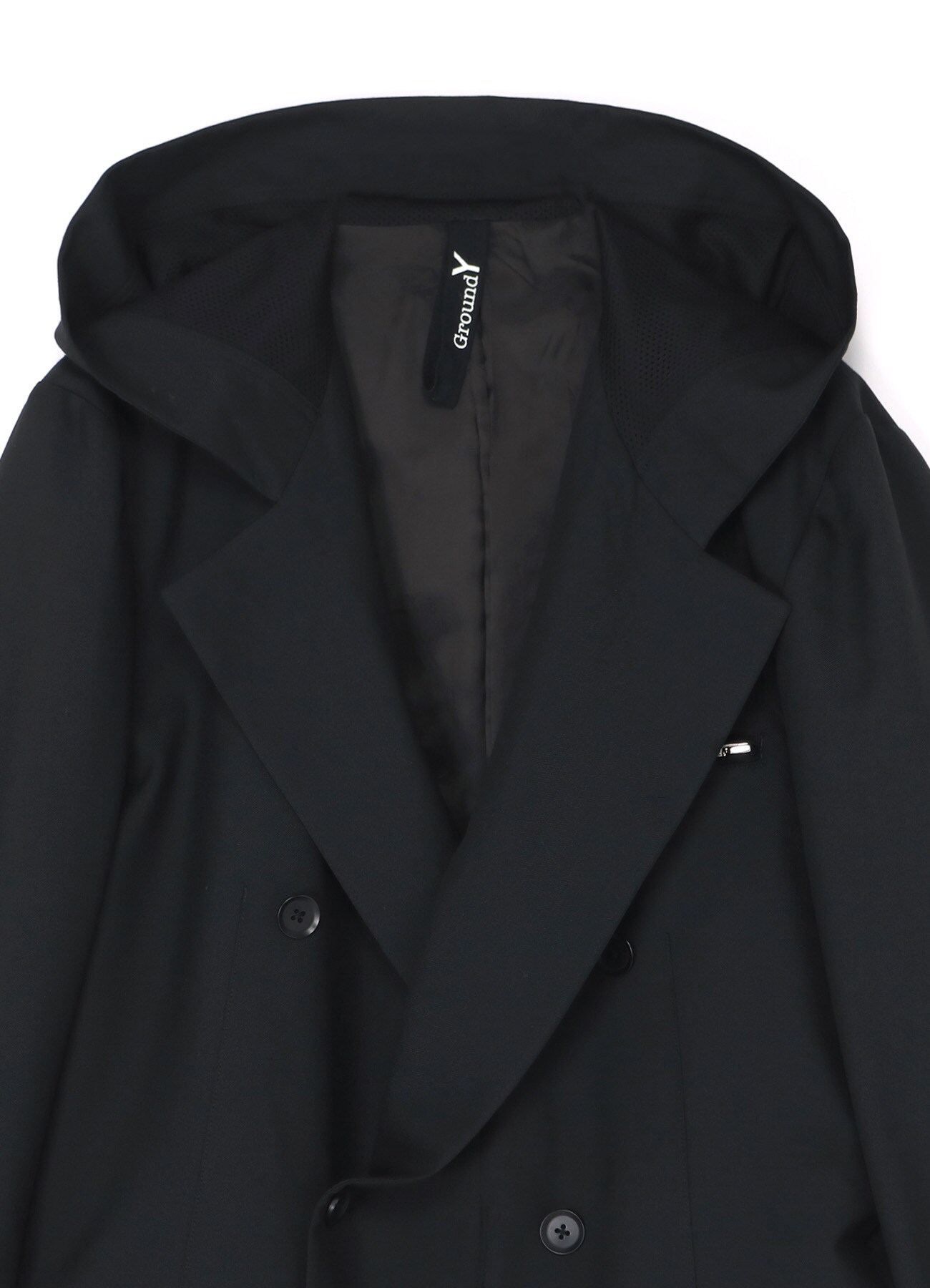 WOOL/POLYESTER GABARDINE PEA COAT(FREE SIZE BLACK): GroundY｜THE