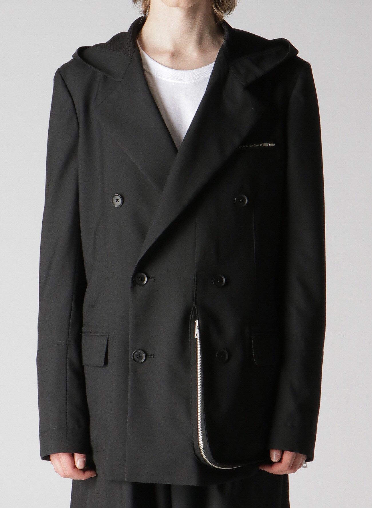 WOOL/POLYESTER GABARDINE PEA COAT(FREE SIZE BLACK): GroundY｜THE