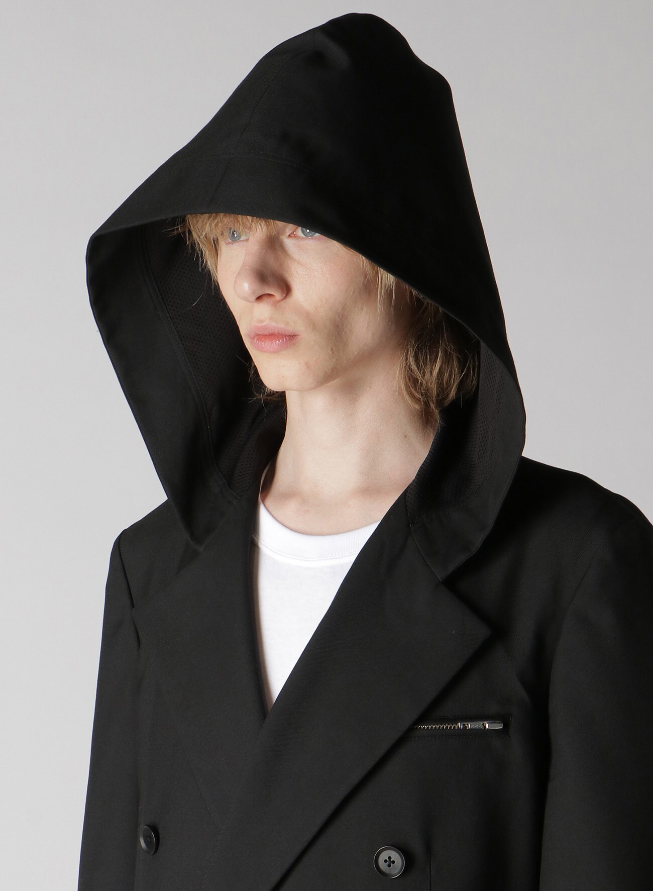 WOOL/POLYESTER GABARDINE PEA COAT(FREE SIZE BLACK): GroundY｜THE