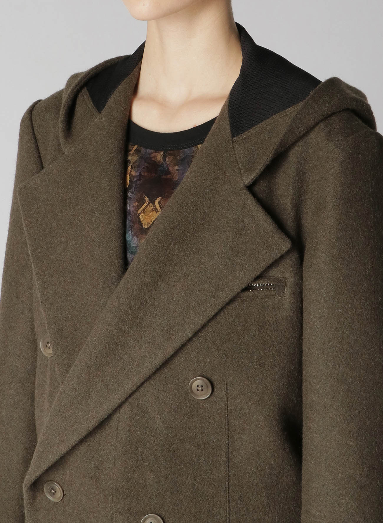 RECYCLED WOOL MELTON PEA COAT(FREE SIZE KHAKI): GroundY｜THE SHOP