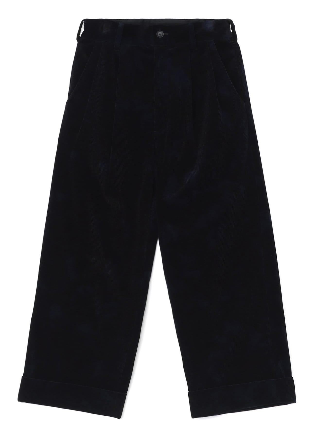 UNEVEN DYED CORDUROY 2 TUCK WIDE CUFFED PANTS(XS NAVY): Vintage 