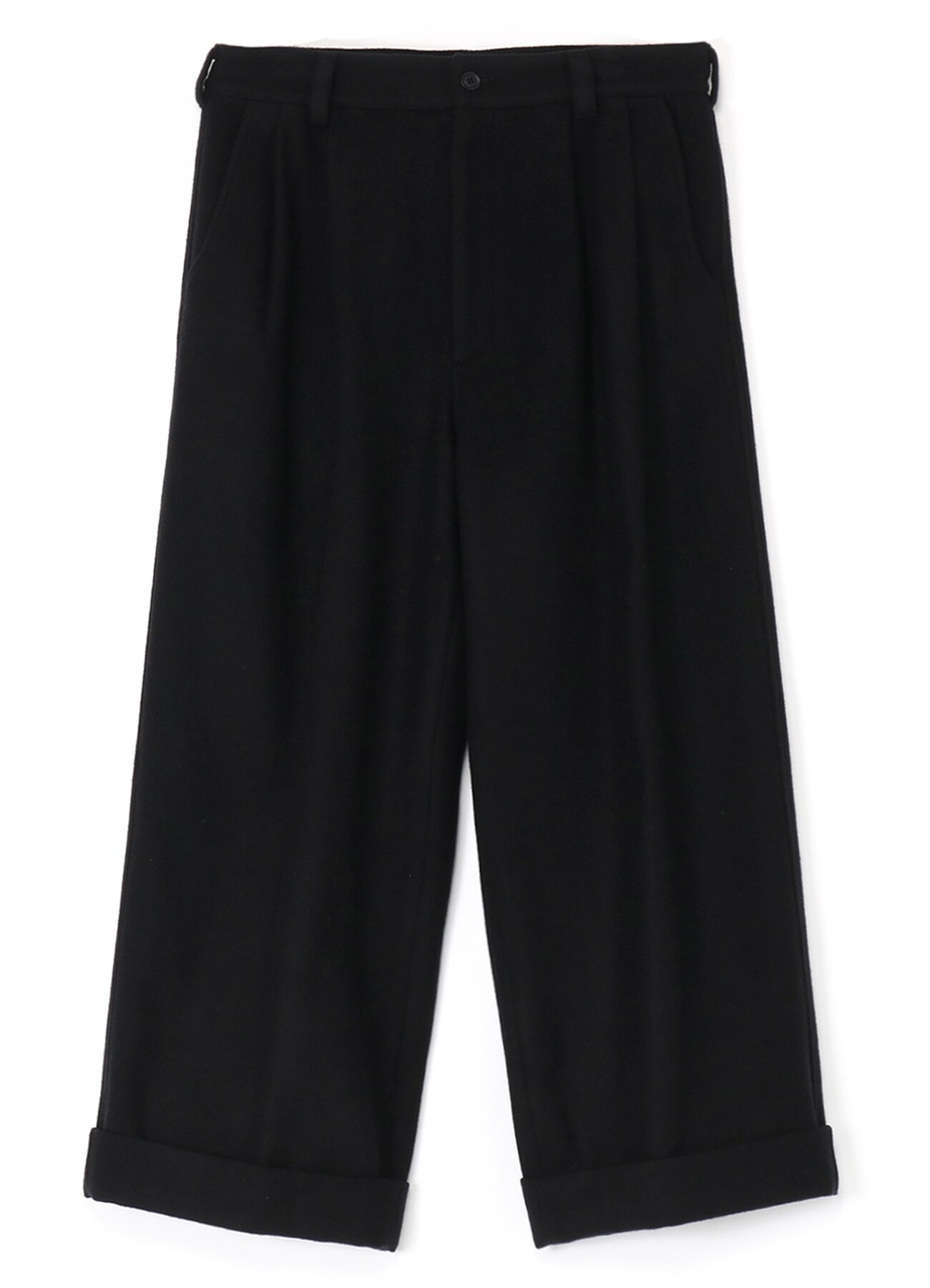 RECYCLED WOOL MELTON 2 TUCK WIDE CUFFED PANTS(XS BLACK): GroundY