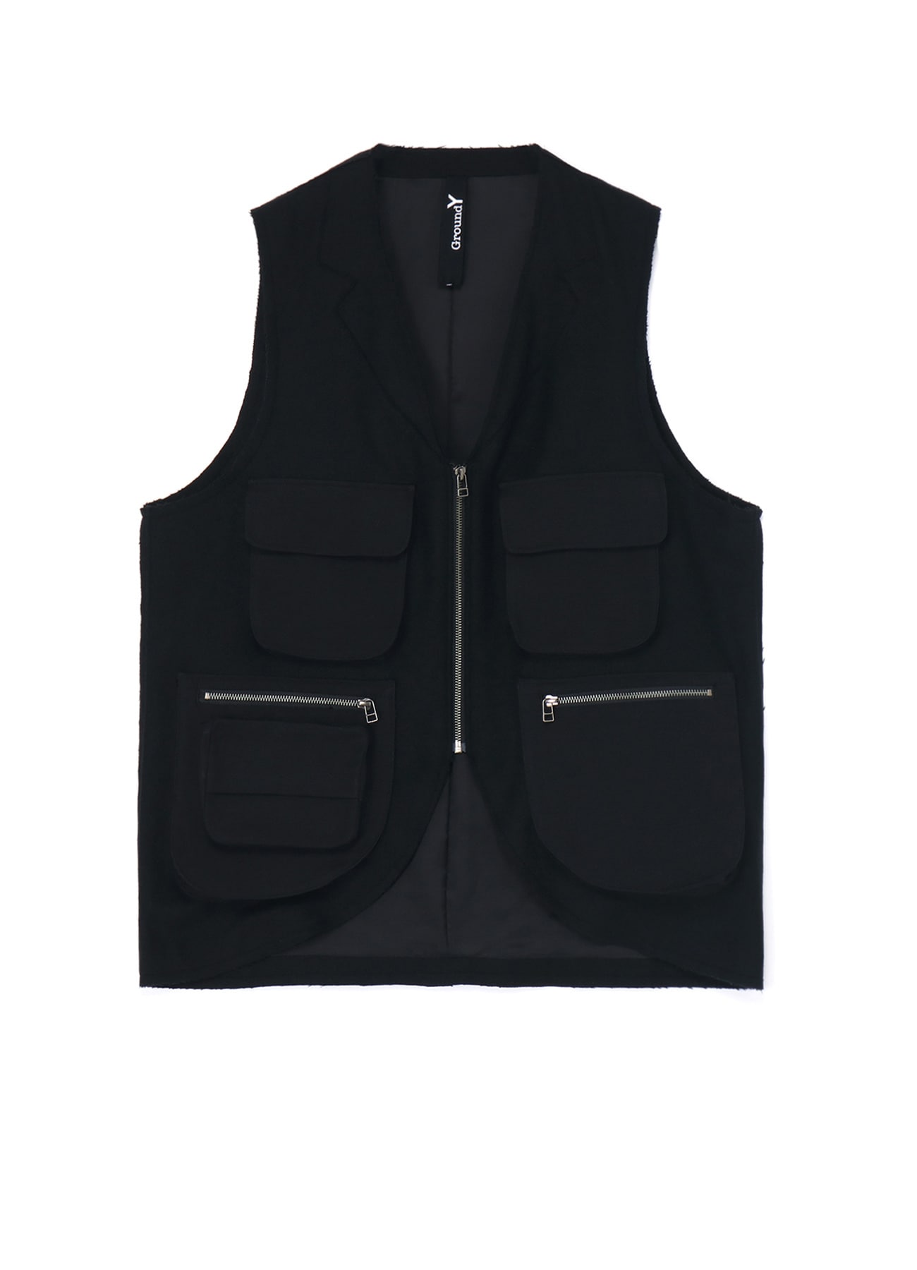 RECYCLED WOOL MELTON ILLUSIONISM OPEN COLLAR VEST