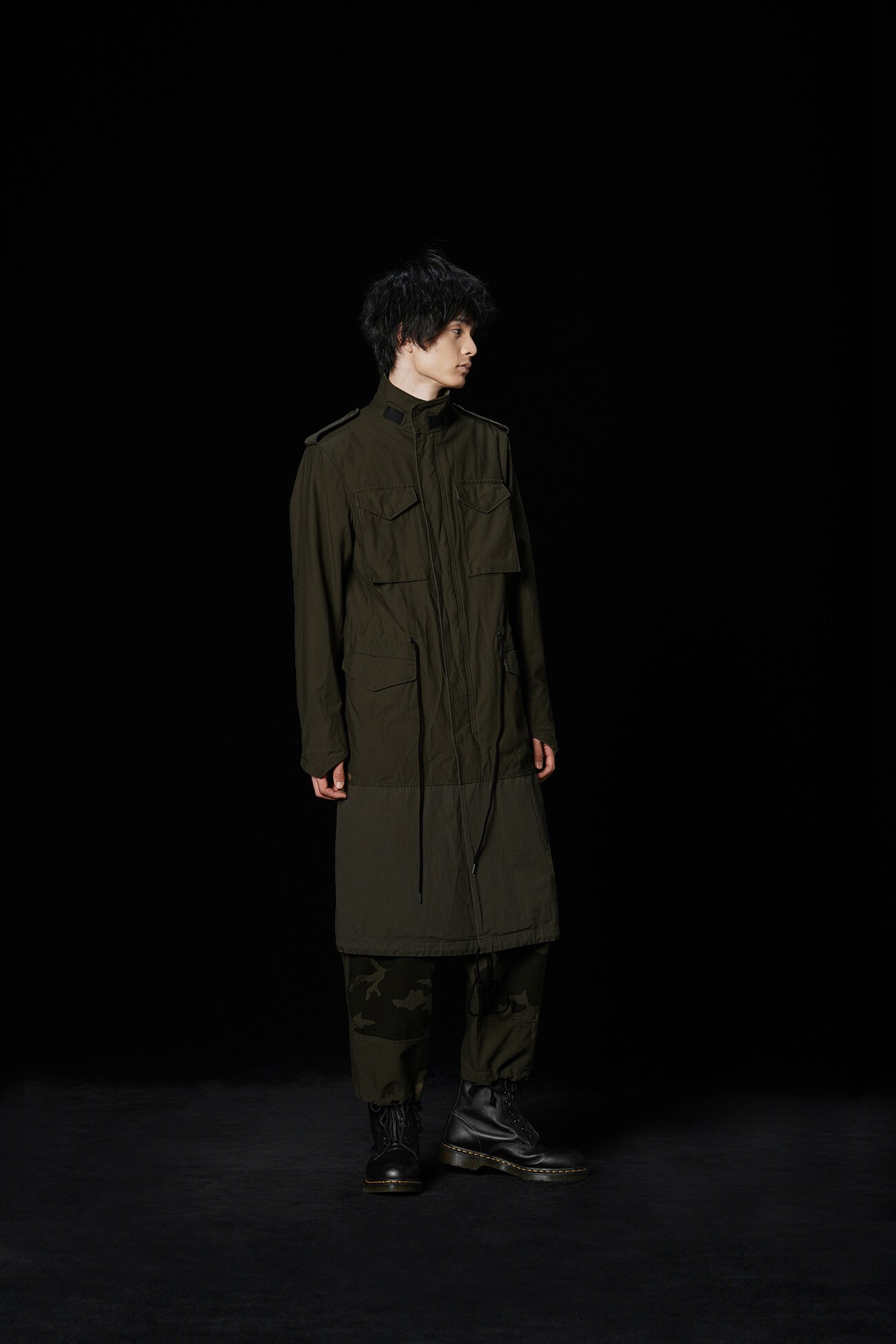 Material Camouflage Patchwork Military Long Coat
