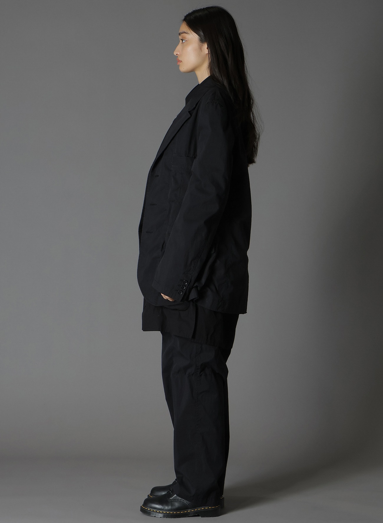 COTTON/NYLON OXFORD LONG JACKET WITH FULLED WOOL GAUZE POCKETS