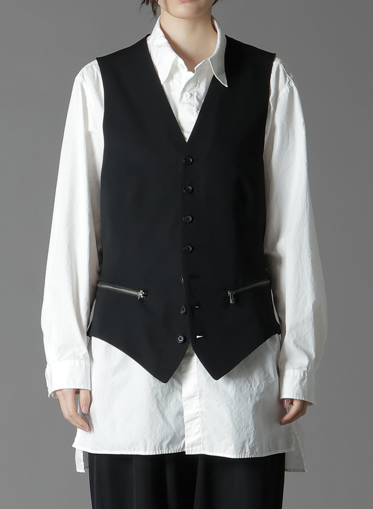 WOOL GABARDINE ZIPPER POCKET VEST