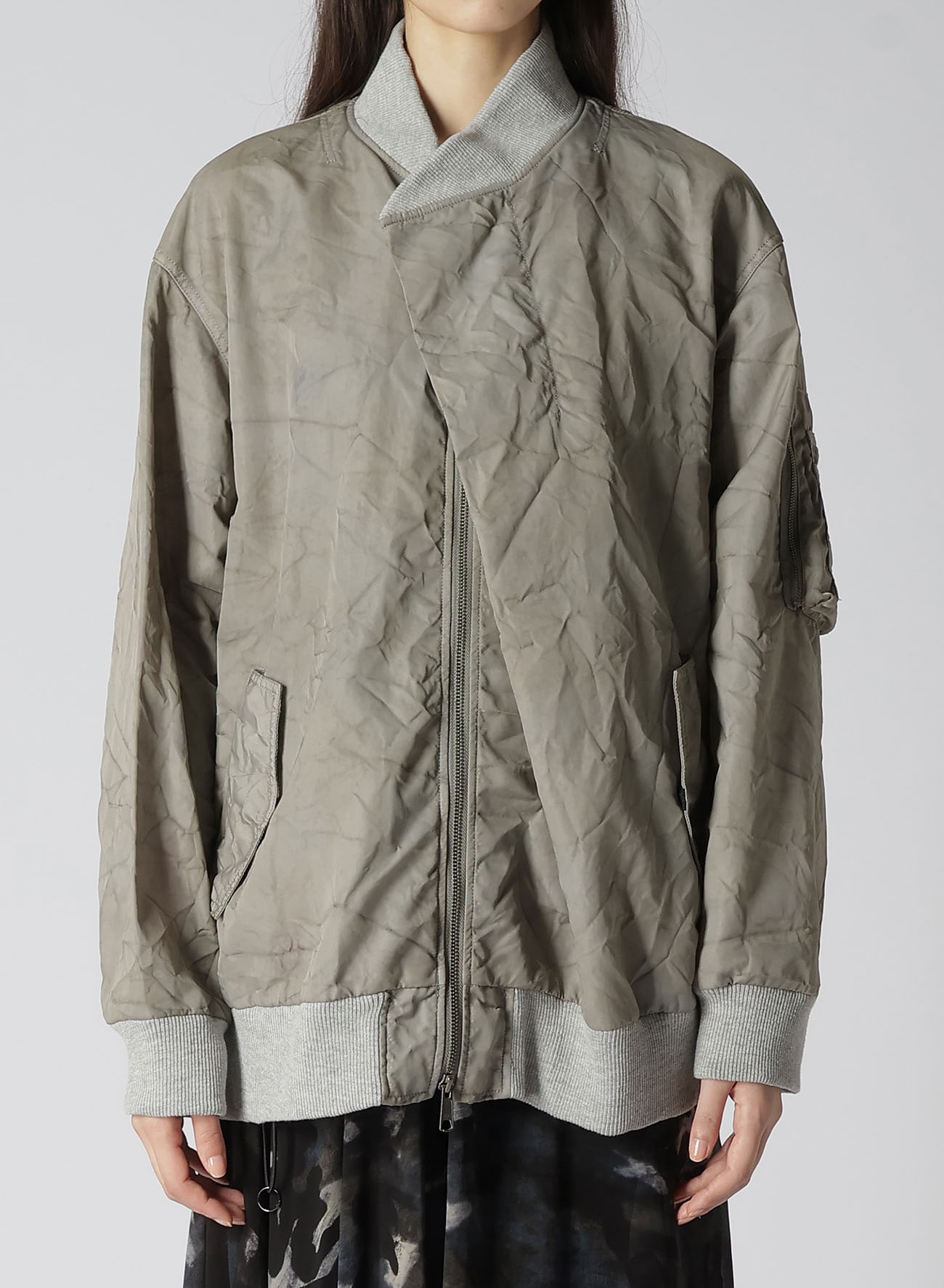 SPECK DYED NYLON CROSS FRONT TUCK MA-1 JACKET
